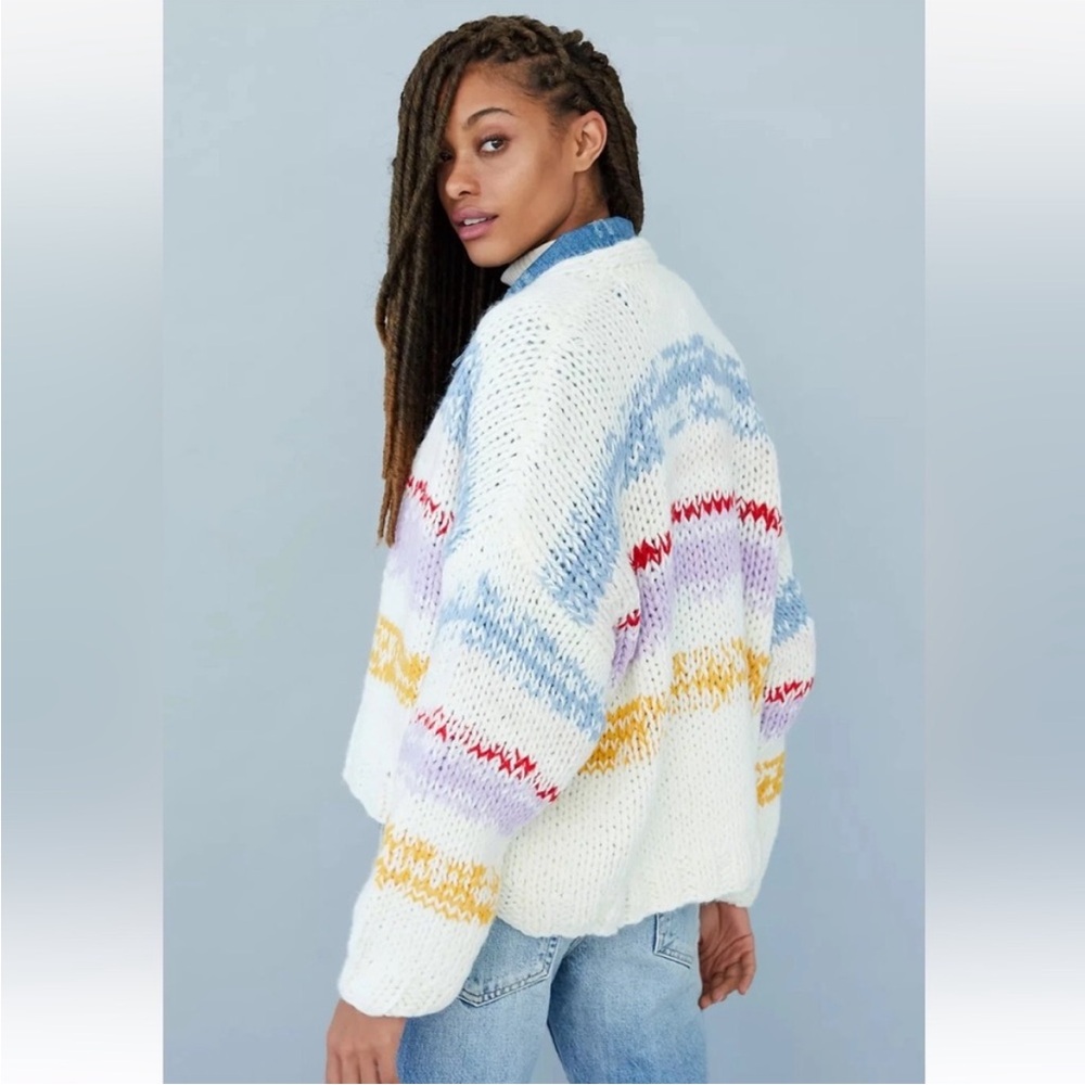 Anthropologie Striped Grazia Chunky Knit Open Front Cardigan - XS Small